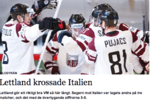 Latvija sagrāva Itāliju. PČ hokejā. Stokholma